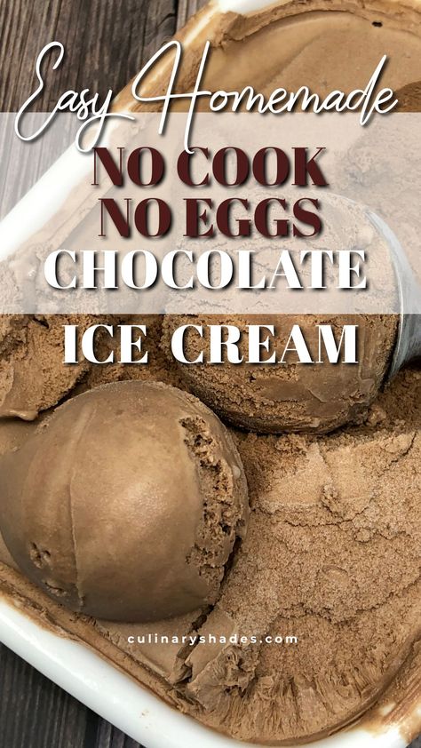 An easy homemade no-eggs chocolate ice cream recipe. Learn how to make this no-cook ice cream in ice cream machine. Ice Cream Recipes For Ice Cream Maker No Eggs, No Cook Chocolate Ice Cream, Egg Free Ice Cream Maker Recipe, No Egg Chocolate Ice Cream, Easy Chocolate Ice Cream Recipe Machine, Ice Cream Maker Chocolate Ice Cream, Homemade Chocolate Ice Cream No Eggs, Chocolate Ice Cream Recipe Machine, Churned Ice Cream Recipes Homemade