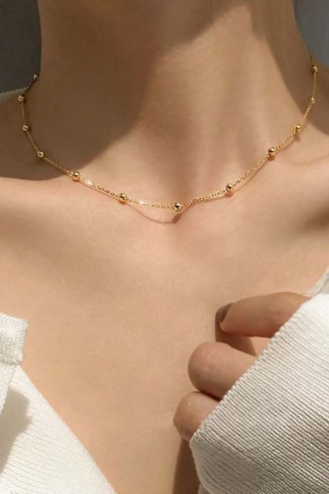 Beautiful Ball Choker Necklace – Gold Statement Fashion Jewelry for Women  – www.MyBodiArt.com Minimalist Accessories Jewellery, Jewelry Necklace Simple, Beautiful Ball, Neck Pieces Jewelry, Choker Necklace Gold, Fancy Jewelry Necklace, Pretty Jewelry Necklaces, Statement Fashion, Bangles Jewelry Designs