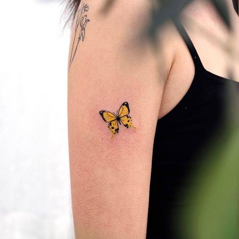 Yellow Butterflies Tattoo, Black And Yellow Butterfly Tattoo, Yellow Butterfly Tattoo Ideas, Yellow Tattoo Ideas, Black And Yellow Tattoo, Yellow Tattoos, Yellow Butterfly Tattoo, Yellow Tattoo, Butterfly Neck Tattoo