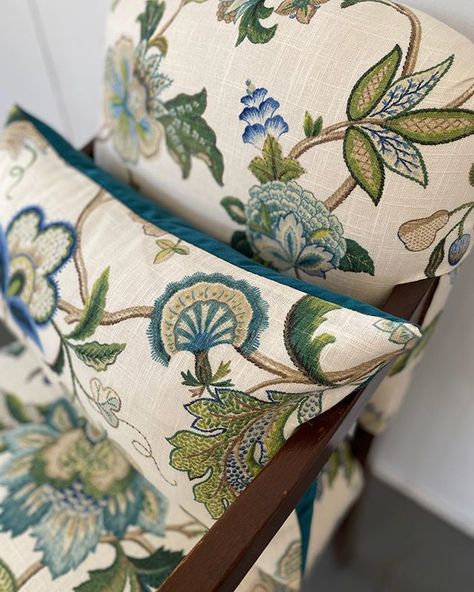 Warwick Fabrics Australia (@warwickfabrics) • Instagram photos and videos  Featuring Warwick Fabrics - Malmsbury Sofa Upholstery Ideas Fabrics Floral, Fabric For Chairs Upholstery, Printed Fabric Sofa, Chair Whimsy, Blue And Green Living Room, Free Home Decor, Cushion Inspiration, Green Living Room Decor, Sofa Layout