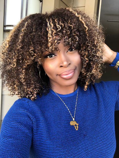 Natural Hair With Highlights, Natural Hair Highlights, Curly Color, Big Afro, Highlights Curly Hair, Natural Hair Wigs, Edges Hair, Hair With Highlights, Colored Curly Hair