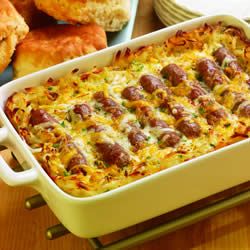 I want to try this with morning star breakfast links instead of sausage Healthy Breakfast Burrito, Breakfast Sausage Links, Breakfast Sausage Recipes, Baked Breakfast Recipes, Sausage Bake, Sausage Casserole, Sausage Links, Breakfast Sausage, Breakfast Casserole Sausage