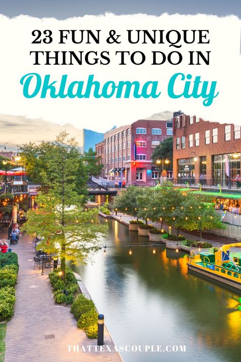 If you are planning a trip to Oklahoma City, Oklahoma, then you need this post! We have outlined 23 fun and unique things to do in Oklahoma City, OK Oklahoma travel | things to do in Oklahoma City summer | things to do in Oklahoma City winter | Oklahoma City things to do | fun things to do in Oklahoma City | free things to do in Oklahoma City | best things to do in Oklahoma City | Oklahoma city things to do couples | things to do in Bricktown Oklahoma City | Oklahoma City aesthetic Things To Do Couples, Bricktown Oklahoma City, Oklahoma City Things To Do, Things To Do In Oklahoma, Couples Things To Do, Oklahoma Travel, City Summer, Ohio Travel, Oklahoma City Oklahoma