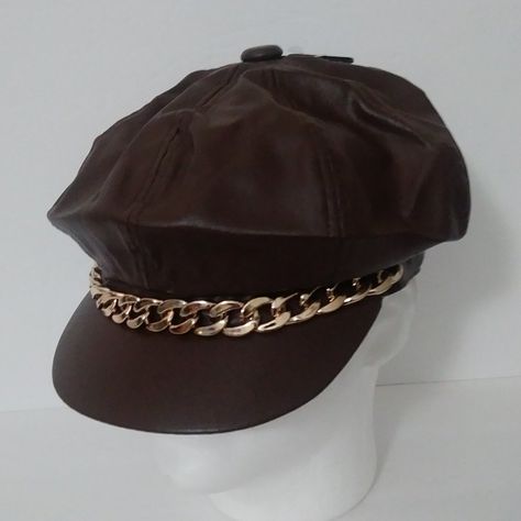 Marcus Adler Brown Pu Leather Motorcycle Newsboy Hat Front Gold Tone Chain 8 Panels 2” Brim 100% Pu Leather Circumference 22.5” Approx. Do Not Wash 2000s Outfits Men, Newsboy Hat Outfit, Brown Leather Hat, 2000s Outfit, Hat Aesthetic, Newsboy Hat, Brown Hats, Future Outfit, 2000s Fashion Outfits