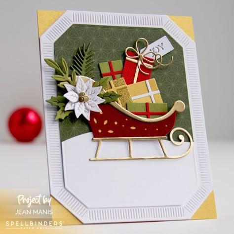 Spellbinders | Elegant Christmas Sleigh Card - Right as Rain Spellbinders Christmas Cards, Joy Christmas Card, Christmas Sleigh, Childrens Christmas, Diy Christmas Cards, Christmas Cards To Make, Square Card, Elegant Christmas, Christmas Cards Handmade