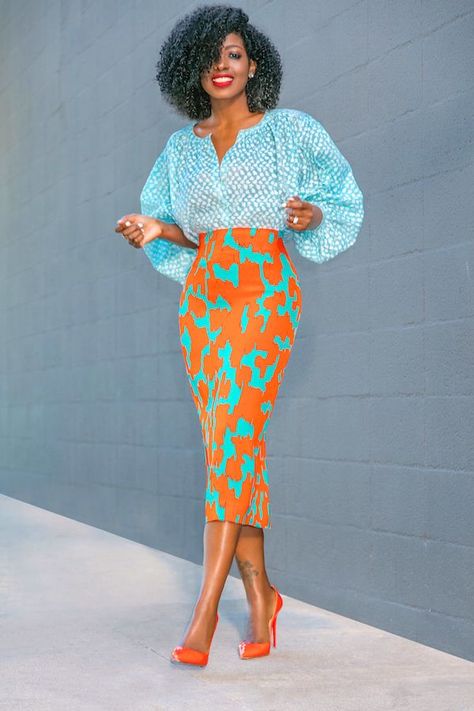 Balloon Sleeves Top + Printed Pencil Skirt | Style Pantry | Bloglovin’ Kitenge Pencil Skirt, African Print Skirt And Top For Office, Printed Pencil Skirt Outfit, Straight Skirt Styles, Pencil Skirt Outfits Classy, African Pencil Skirt, Ankara Pencil Skirt, African Print Pencil Skirt, Style Pantry