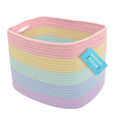 PRICES MAY VARY. ⭐️ All-Purpose Rainbow Storage Baskets – These 15” x 10” x 9” rainbow rope baskets for organizing are ideal for keeping your everyday home life more organized and provide plenty of compact storage space for arts and crafts, rainbow classroom decor, kid’s toys, or nursery room accessories ⭐Premium Cotton Rope Weave – These beautiful rainbow toy baskets are woven with high-quality, all-natural cotton to give them the right balance of softness and durability. This makes them great Painted Wooden Rainbow Target, Lilac And Pink Baby Room, Rainbow Nursery Accessories, Toddler Pink Rainbow Room, Ikea Kallax Rainbow, Light Pink Rainbow Room, Blush Pink Rainbow Bedroom, Rainbow Storage Basket, Target Wooden Rainbow