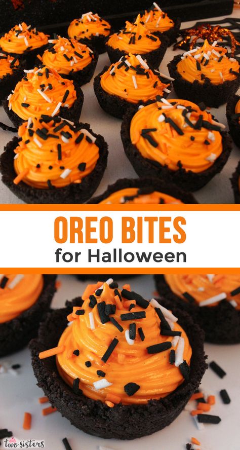 If you are looking for a fun Halloween dessert, you definitely need to try these gorgeous Oreo Cookie Cups with Marshmallow Cream filled with delicious marshmallow cream filling and topped with colorful Halloween sprinkles - they are super easy to make too. These no-bake Halloween treats are so delicious that your family will be clamoring for more. Follow us for more fun Halloween Food Ideas. Oreo Cups, Halloween Food Ideas For Parties, Food Ideas For Parties, Easy Halloween Cookies Recipes, Oreo Bites, Fun Halloween Desserts, Creepy Halloween Food, Kids Halloween Food, Halloween Cookie Recipes