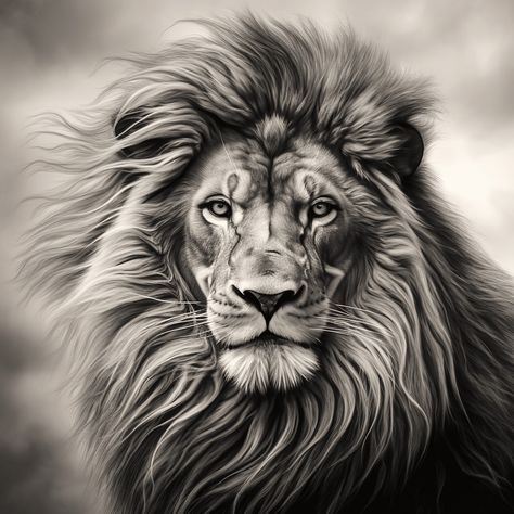 Download free HD stock image of Ai Generated Lion Lion Black And White, Lion Nature, Lion Black, Funny Lion, Art Charcoal, Cute Sketches, Lion Mane, Lion Cub, Lion Art