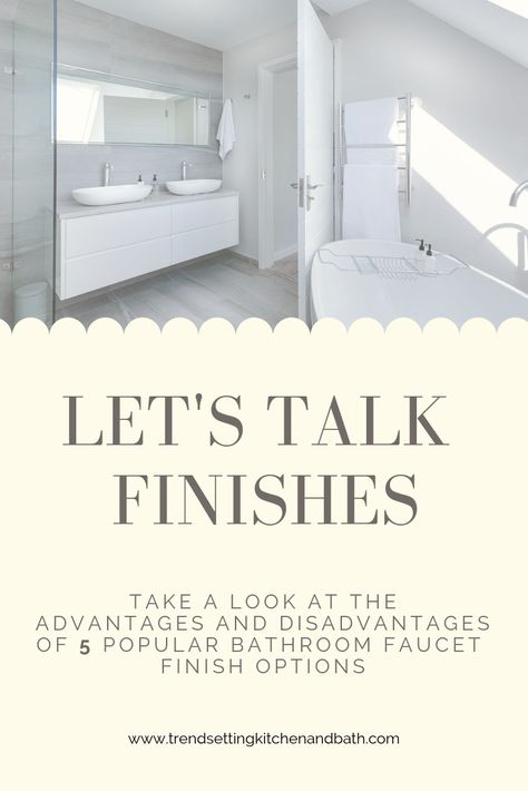 You've finished the final designs for your bathroom. You have your theme picked out, your color scheme, and your full layout ready to go. Did you consider the different finish types to choose from? The finish on your faucet is one of the most important aspects to really pull a room together. Plumbing Fixtures Bathroom, Bathroom Plumbing Fixtures, Chrome Bathroom Fixtures, Best Bathroom Faucets, Bathroom Knobs, Bathroom Faucets Chrome, Bathroom Design Trends, Chrome Faucet, Chrome Bathroom