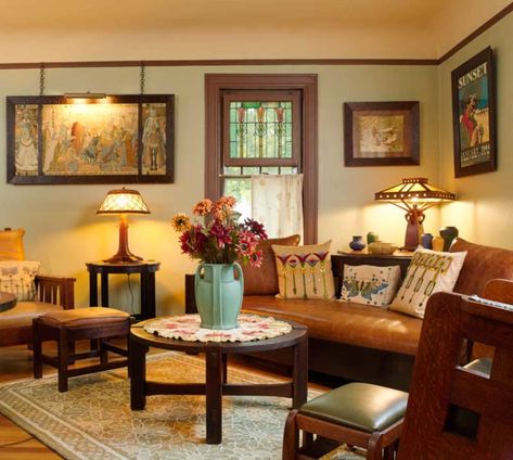 Craft Home Decor Ideas, Craftsman Living Rooms, Craftsman Interiors, Arts And Crafts Interior Design, Arts And Crafts Interiors, Craftsman Decor, Craftsman Interior, Craft Home Decor, Craftsman Bungalow