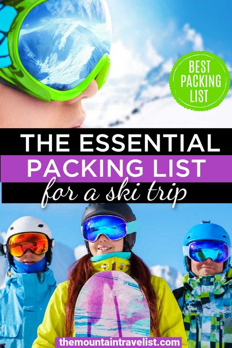 When we planned our ski trip, this packing list was super helpful! What a top notch packing list for anyone planning a snow ski trip. We needed help not forgetting anything and this ski trip packing list made sure we had everything needed and then some! A helpful list to know all of the essentials needed for a ski vacation is perfect! We couldn't have planned a better ski trip without this packing list. Ski Trip Checklist, Snowboarding Packing List, One Week Ski Trip Packing List, Packing List For Ski Trip, Ski Must Haves, Mountain Trip Packing List, Ski Packing List Woman, Ski Checklist, Snow Trip Packing List