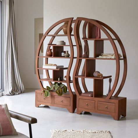 Tikamoon Geometric Storage Bookcase - Wayfair Canada Geometric Bookcase, Bookcases For Sale, Bookcase Decor, Etagere Bookcase, Wood Bookcase, Living Room Bookcase, Brass Handle, Yin And Yang, Bookcase Storage