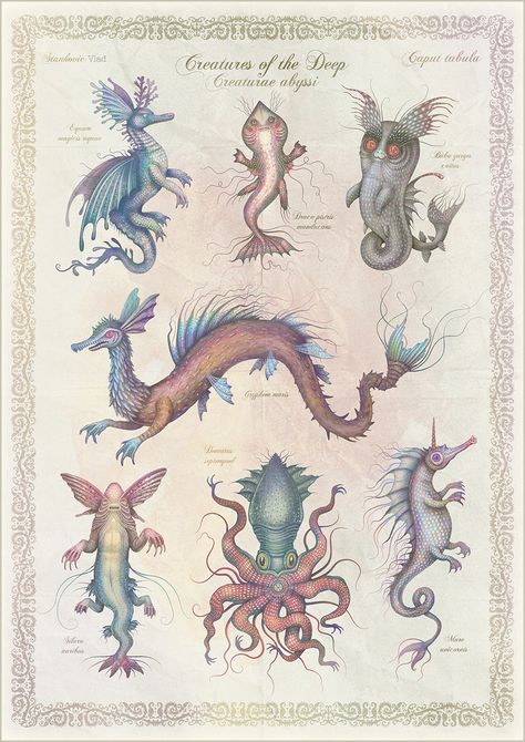 Creatures of the Deep on Behance Vlad Stankovic, Sea Monsters Drawing, Creatures Of The Deep, Mythical Sea Creatures, Botanisk Illustration, Sea Creatures Art, Mark Ryden, Deep Art, Baby Rooms