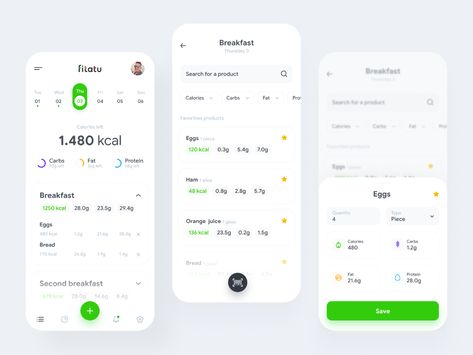 Fitatu - Calorie Counter App Redesign by Bartosz Maryniaczyk on Dribbble Calorie Counting App, Calorie Counter App, Interface App, Counter App, App Redesign, Calorie Counter, Tracking App, App Interface, App Ui Design