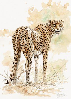 Cheetah Watercolor 1 Cheetah Watercolor, Leopard Clipart, Wildlife Watercolor, Cheetah Art, Savanna Animals, Leopard Watercolor, Safari Art, Big Cats Art, Cartoon Painting