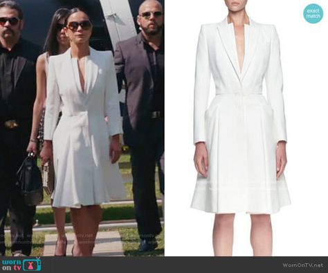 Teressa’s white coat dress on Queen of the South. Outfit Details: https://wornontv.net/227716/ #QueenoftheSouth Teresa Mendoza Outfits, Queen Of The South Teresa Outfits, Queen Of The South Outfits, White Coat Dress, Vietnam Tailor, Teresa Mendoza, Bossy Quotes, Alice Braga, South Fashion