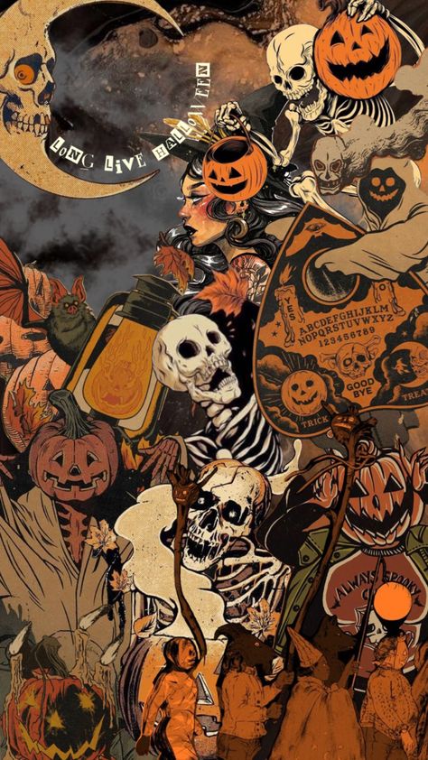 Long Live Halloween 🎃 #fyp #aesthetic #halloween #october #wallpaper #art #shufflefyp Helloween Wallpaper, Vintage Halloween Art, Halloween Wallpaper Iphone Backgrounds, Halloween Wallpaper Backgrounds, Halloween Wallpaper Cute, Charmmy Kitty, Screen Savers Wallpapers, Horror Artwork, Cute Fall Wallpaper