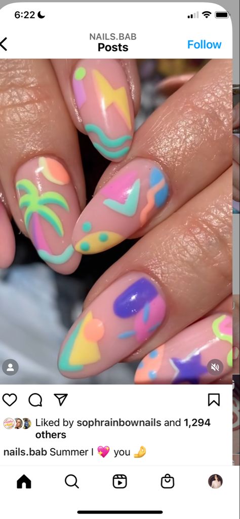 Roller Skate Nails, 80s Nails 1980s, 80’s Nails, Palm Springs Nails, 80s Nail Designs, 80s Nails, Nail Collection, Tropical Nails, Unicorn Nails