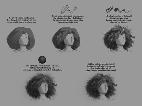 Imagem How To Draw Curly Hair In A Bun, How To Shade Afro Hair Drawing, Curly Hair Shading Tutorial, How To Shade Afro Hair, How To Shade Curly Hair Digital, How To Draw Curly Hair Digital Art, Curly Hair Painting Tutorial, How To Paint Afro Hair, How To Render Curly Hair