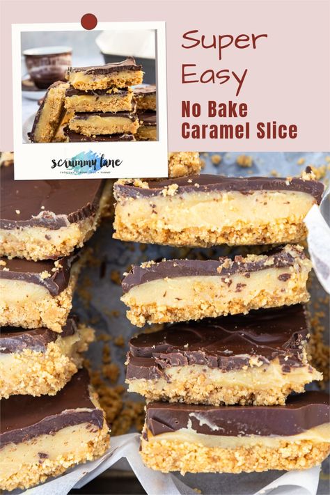 Finally, a SUPER easy caramel slice that's SO quick to make in 20 minutes and with just 5 ingredients. SO yummy, no oven needed & no burning the caramel! Perfect for your next party, picnic or BBQ. Condensed Milk No Bake Recipes, Caramel Slice Condensed Milk, No Bake Slices Condensed Milk, Sweetened Condensed Milk Recipes Easy, Easy Slices, Easy Caramel Slice, No Bake Slice, Carmel Desserts, Condensed Milk Recipes Easy