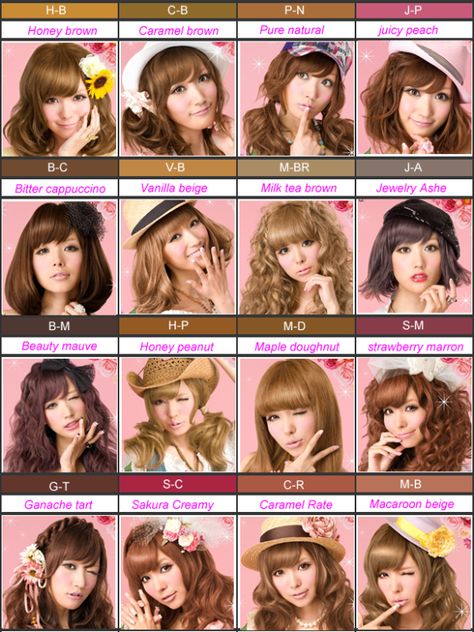 Palty colors Hair Color Japanese, Japanese Hair Color, Hair Color Names, Harajuku Hair, Gyaru Hair, Hair Color Asian, Hairstyle Names, Hair Color Chart, Gyaru Fashion