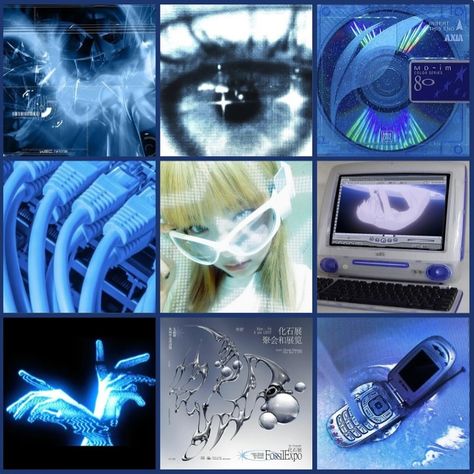 Cyber moodboard! #cyber #cybecore #moodboard #blue #aesthetic Cybercore Moodboard, Robot Moodboard, Cyberpunk Moodboard, Moodboard Blue, Cybercore Aesthetic, Adopt Idea, Cyberpunk Girl, Art Refs, My Oc