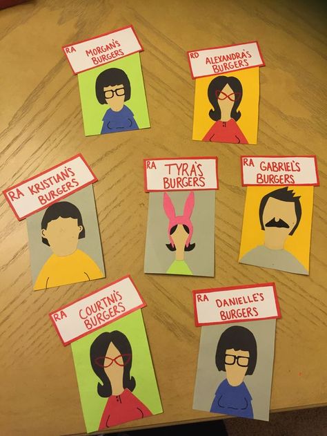 Bob's Burgers door decs Ra Door Tags Creative, Ra Door Decs College Name Tags, Doordecs Ra, Door Decorations Ra, Ra Hall Themes, Ra Door Decs College, Resident Assistant Door Decs, Res Life Door Decs, Ra Door Tags