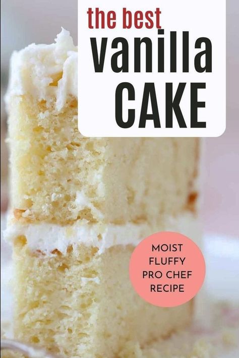 This moist vanilla cake recipe by a pastry chef is made with sour cream for delicate, tender layer cake with silky vanilla frosting! This easy recipe stays moist for days and has a rich, vanilla flavor. Frost with my easy vanilla buttercream or try any of my other professional frosting recipes Professional Frosting Recipe, Best Vanilla Cake Recipe From Scratch, Professional Cake Recipe, Moist Vanilla Cake Recipe, Fluffy Vanilla Cake Recipe, Cake Recipe With Sour Cream, Vanilla Cake Recipe Moist, Easy Dinner Party Desserts, Best Vanilla Cake