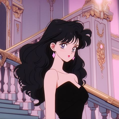 Anime girl, anime girl icon, Aesthetic icon, Aesthetic girl icon, 8k, 4k, high quality icon, elegant girl icon, 90s anime, retro anime Princess With Black Hair, Black Hair, Lily, Angel, Hair, Anime, Black