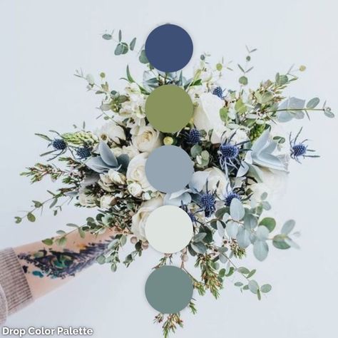 Dusty Blue And Green Wedding Theme, Light Blue Dark Green Wedding, Light Blue And Emerald Green Wedding, Blue And Green Wedding Color Palette, Dark Dusty Blue Wedding, Sage And Blue Wedding, Blue Color Palette Wedding, Floral Color Palette, Blue And Green Wedding