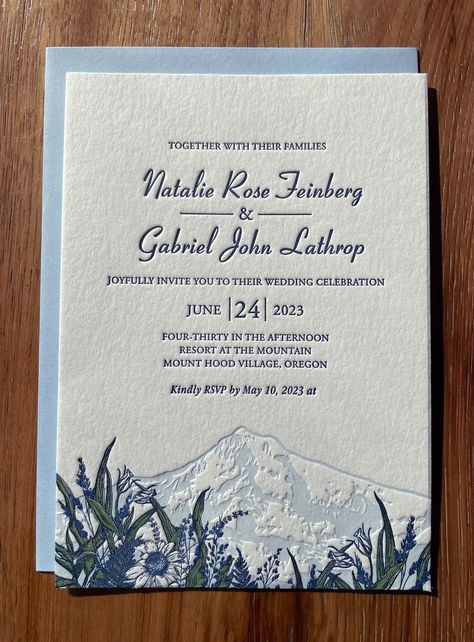 Mountain and forest theme wedding invites — Reb Peters Press Forest Theme Wedding Invitations, Mountain Theme Wedding, Mountain Invitation, Woodland Wedding Invitations, Mountain And Forest, Letterpress Save The Dates, Mountain Wedding Invitations, Forest Theme Wedding, Pricing Calculator