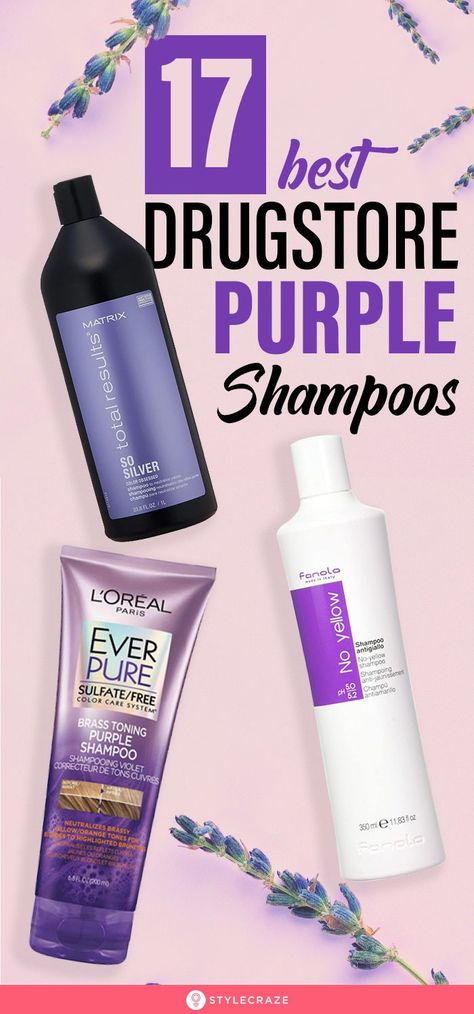 17 Best Drugstore Purple Shampoos: Purple shampoos contain purple pigments that help neutralize brassy tones from blonde hair. They work on the principle that colors on the opposite ends of the color wheel balance each other – blue for orange and purple for yellow. #Beauty #BeautyHacks #PurpleShampoo #Haircare Best Purple Shampoo Blondes, Purple Hair Toner, Purple Shampoo Before And After, Best Drugstore Toner, Best Blonde Shampoo, Toner For Blonde Hair, Purple Shampoo For Blondes, Best Purple Shampoo, Violet Shampoo