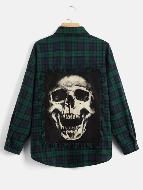 Multicolor Casual Collar Long Sleeve Woven Fabric Halloween,Tartan Shirt Embellished Non-Stretch  Women Clothing Punk Flannel, Ropa Punk Rock, Drop Shoulder Shirt, Tartan Shirt, Pretty Rocks, Punk Grunge, Boat Neck Tops, Long Sleeve Blouse Pattern, Sequin Tank Tops