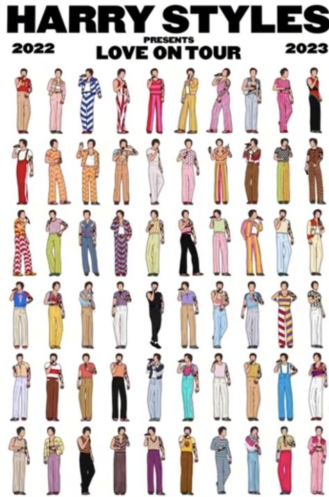 Harry Styles Lot 2023 Outfits, Harry Styles Concert Outfit Men, Harry Styles Inspired Halloween Costume, Love On Tour Outfits Harry Styles, Love On Tour 2023 Outfits, Love On Tour Drawing, Harry Styles Lot Outfit, Iconic Harry Styles Outfits, Harry Styles Artwork