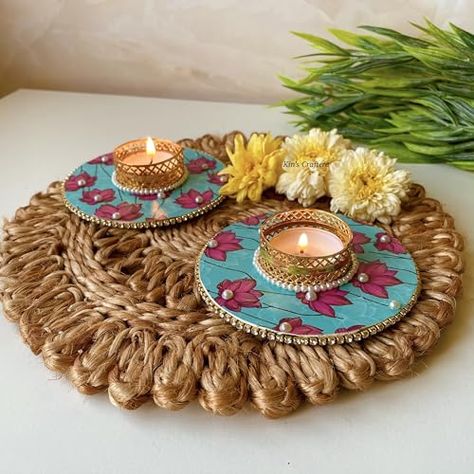 Tea Light Holders for Diwali Diwali Candle Decoration, Indian Decor Diy, Diyas Diwali, Diwali Candle Holders, Diwali Diyas, Painted Mirror Art, Diya Decoration Ideas, Diwali Diya Decoration, Canvas Art Gifts