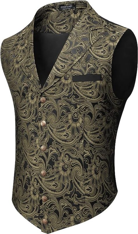 COOFANDY Mens Suit Vest Paisley Floral Victorian Vests Gothic Steampunk Formal Waistcoat Tuxedo Vests with Notched Lapels at Amazon Men’s Clothing store Steampunk Formal, Tux Prom, Victorian Vest, Steampunk Vest, Business Vest, Tuxedo Vest, Classic Tuxedo, Waistcoat Men, Mens Suit Vest