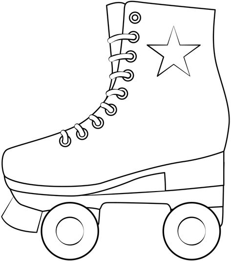 Roller Skates Drawing Easy, Roller Skate Printable Free, Roller Skate Coloring Page, Roller Skate Outline, Roller Skate Template Free Printable, Roller Skate Template, Roller Skate Bulletin Board, How To Draw A Roller Skate, Roller Skate Sketch