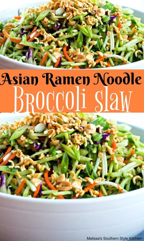 Slaw With Ramen Noodles, Ramen Noodle Slaw, Asian Ramen Noodle, Broccoli Slaw Salad, Broccoli Slaw Recipes, Asian Broccoli, Asian Ramen, Slaw Salad, Ramen Noodle Salad