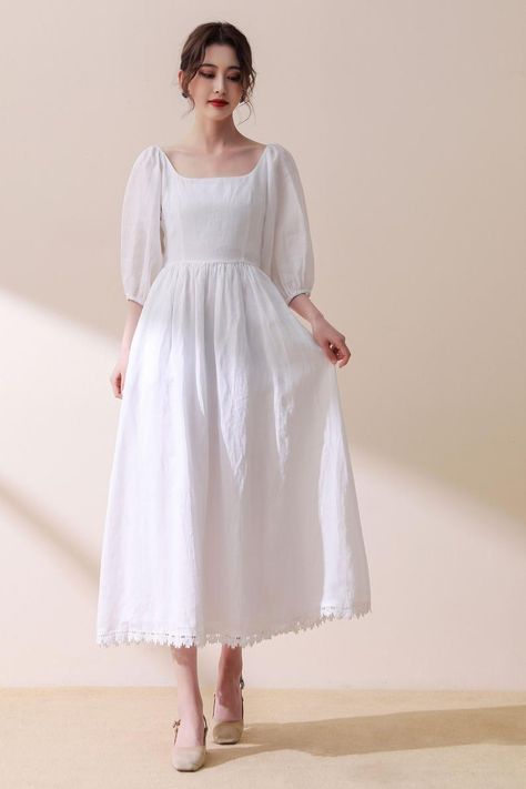 Wedding Guest Dress Simple, Maxi Linen Dress, White Frock, Estilo Hijab, Vintage Bridesmaid Dresses, Simple White Dress, Simple Wedding Dress, Iphone Instagram, White Linen Dresses