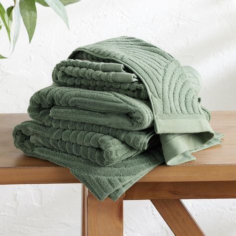 Laurel Wreath Green Sculpted Arches Towel Collection - World Market Egyptian Cotton Towels, Green Towels, Cotton Hand Towels, Towel Colors, Decorative Towels, Towel Collection, Cotton Bath Towels, Bath Towel Sets, Nebraska Furniture Mart