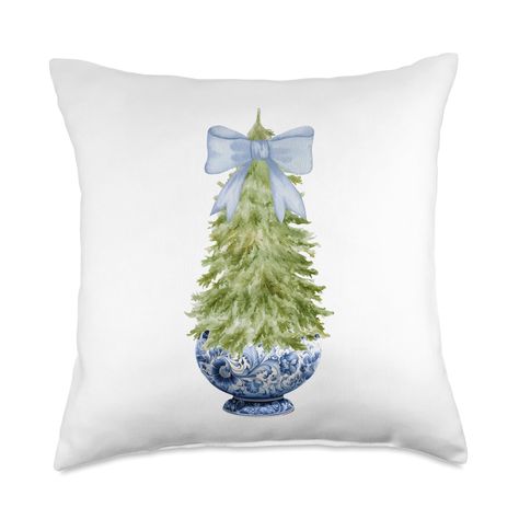 PRICES MAY VARY. 100% Polyester Grandmillennial Chinoiserie Vintage Blue Willow Planter. Christmas Blue Bow atop a Christmas Tree in a Chinoiserie Ginger Jar Patterns -Chinese Pattern Blue Willow Collection Grandmillennial Style, Coastal Grandma Winter Holiday Decor, Cottage Core Pretty Winter Pastel Blue Bow on Watercolor Christmas Tree Set In A Chinoiserie Blue Willow Vase Grandma Chic Theme for Christmas Holidays, Hanukkah, December Decor for Grandma, Moms, Teens, Grandmillennials, Girlfriend Chinoiserie Christmas Decor, Blue Willow Decor, Chinoiserie Christmas Tree, Christmas Tree Blue, Chinoiserie Pillows, Colorful Christmas Decorations, Chinoiserie Ginger Jars, Chinoiserie Christmas, Blue Christmas Decor