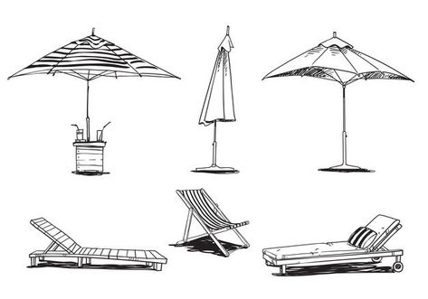 Lawn Chair Drawing, Deck Chair Illustration, Beach Umbrella Tattoo, Beach Chair Drawing, Beach Umbrella Illustration, Beach Chair Illustration, Beach Umbrella Drawing, Trees Drawing Tutorial, Umbrella Tattoo