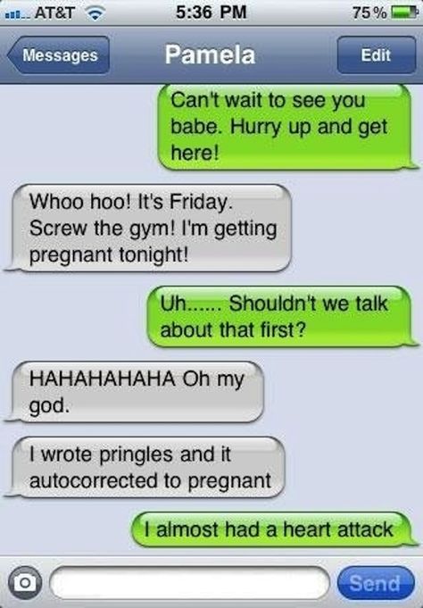 "Whoo hoo! It's Friday. Screw the gym! I'm getting pregnant tonight!" The 25 Funniest AutoCorrects of 2012 | BuzzFeed Funny Autocorrect Fails, Texts Messages, Funny Text Messages Fails, Text Message Fails, Autocorrect Fails, Funny Texts Crush, Christian Jokes, Funny Text Fails, Funny Text Conversations