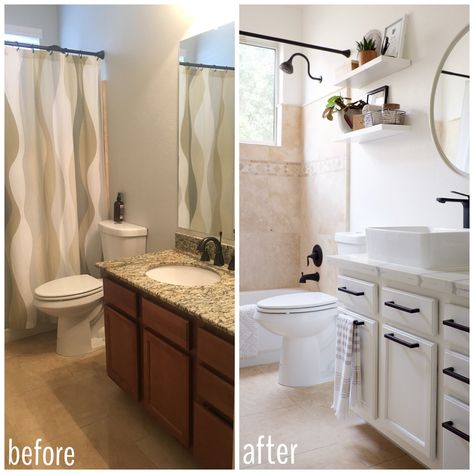 Bathroom Makeover: Travertine Tune Up | Mostess Travertine Bathroom Floors Color Schemes, Travertine Bathroom Update, Travertine Bathroom Ideas, Travertine Floors Bathroom, Beige Marble Bathroom, Beige Tile Bathroom, Travertine Tile Bathroom, Tan Tile, Travertine Bathroom