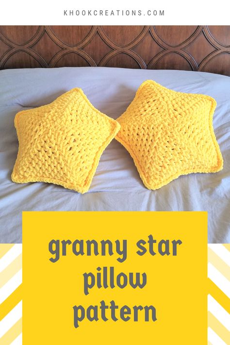 My quick and easy pattern for cozy star pillows! These work up so fast and make fun home decor for kids. Star Crochet Pillow Pattern, Pillow Crochet Pattern Free, Metaphysical Crafts, Planet Crochet, Granny Star, Crochet Cushion Pattern, Star Applique, Make A Pillow, String Beans