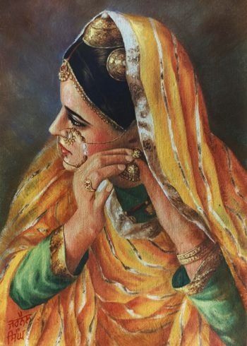 Punjabi art work Sobha Singh, Rajasthani Painting, Rajasthani Art, Indian Women Painting, South Asian Art, Punjabi Bride, Female Art Painting, Indian Artist, Indian Paintings