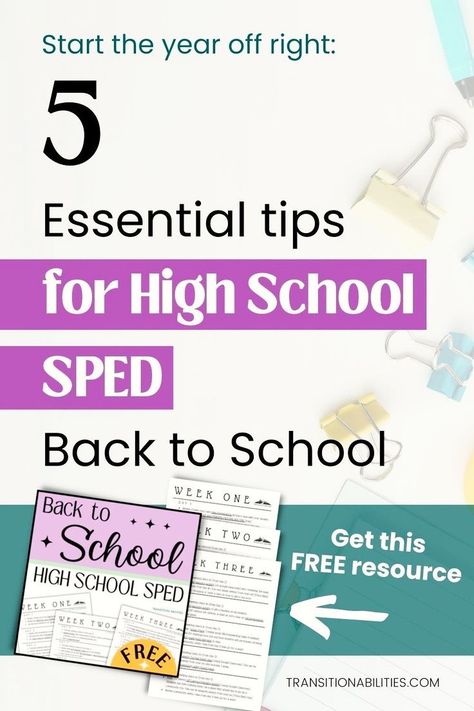 Get ahead of the game with these 5 back-to-school tips for special education high school teachers! From organization to communication, this free resource has everything you need to make the first three weeks a success. Download the first three week guide now! High School Sped, Tips For Back To School, High School Special Education Classroom, Special Education Organization, High School Special Education, High School Teachers, School Transition, Classroom Tour, Post Secondary Education