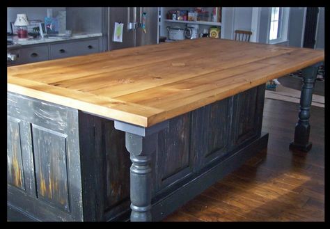 Large Rustic Kitchen Island, Large Wood Island Kitchen, 78 Inch Kitchen Island, Handmade Kitchen Cabinets, Farmhouse Wood Island, Diy Island With Seating, 12 Foot Kitchen Island, Kitchen Island Table Ideas, Rustic Kitchen Island With Seating