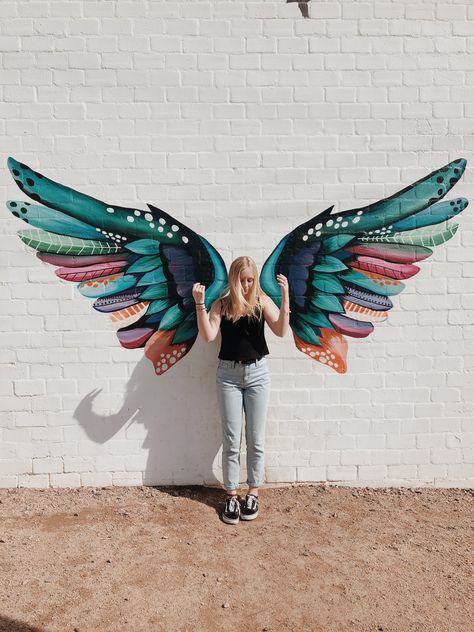 Boots With Leggings, Angel Wings Wall Art, Boots Leggings, Selfie Wall, Angel Wings Wall, School Murals, Colorful Murals, Wings Art, Travel Log